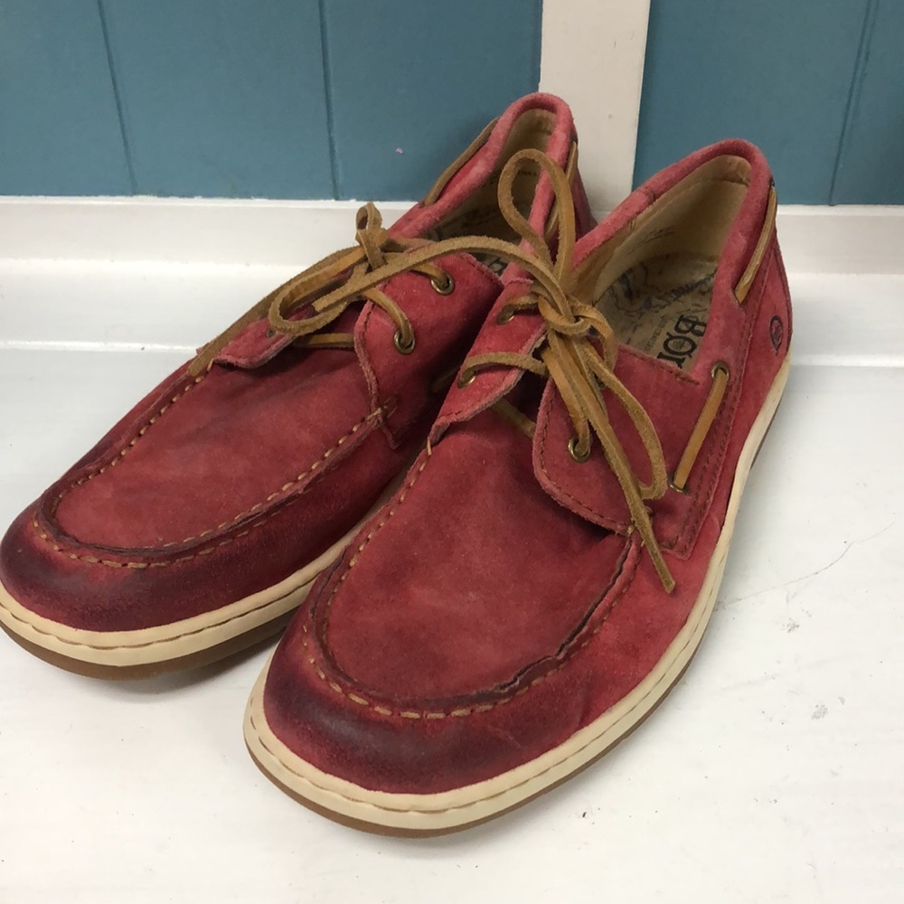 BORN red suede boat‎ loafers boating shoes slip on men's size 9.5 - Picture 3 of 11